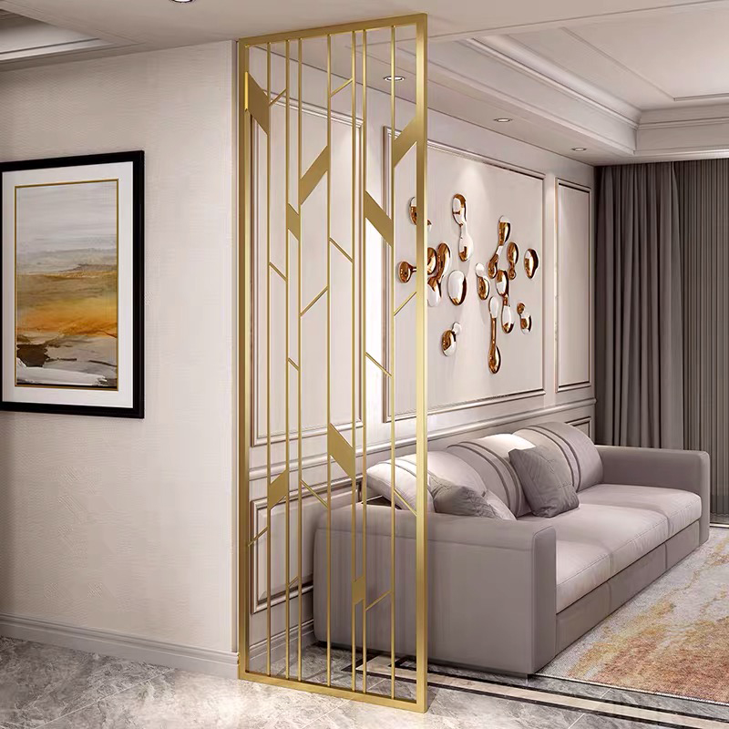 新中式不銹鋼屏風隔斷客廳新中式進門遮擋輕奢金屬入戶玄關現(xiàn)代簡約